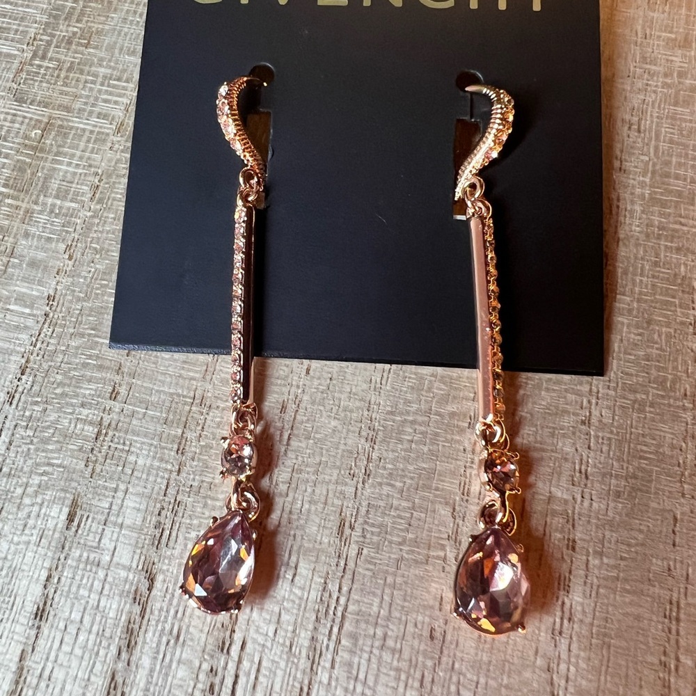 Givenchy Rose Gold Crystal Teardrop Dangle Earrings